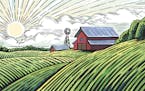 iStock
Rural landscape with a farm in engraving style and painted in color.