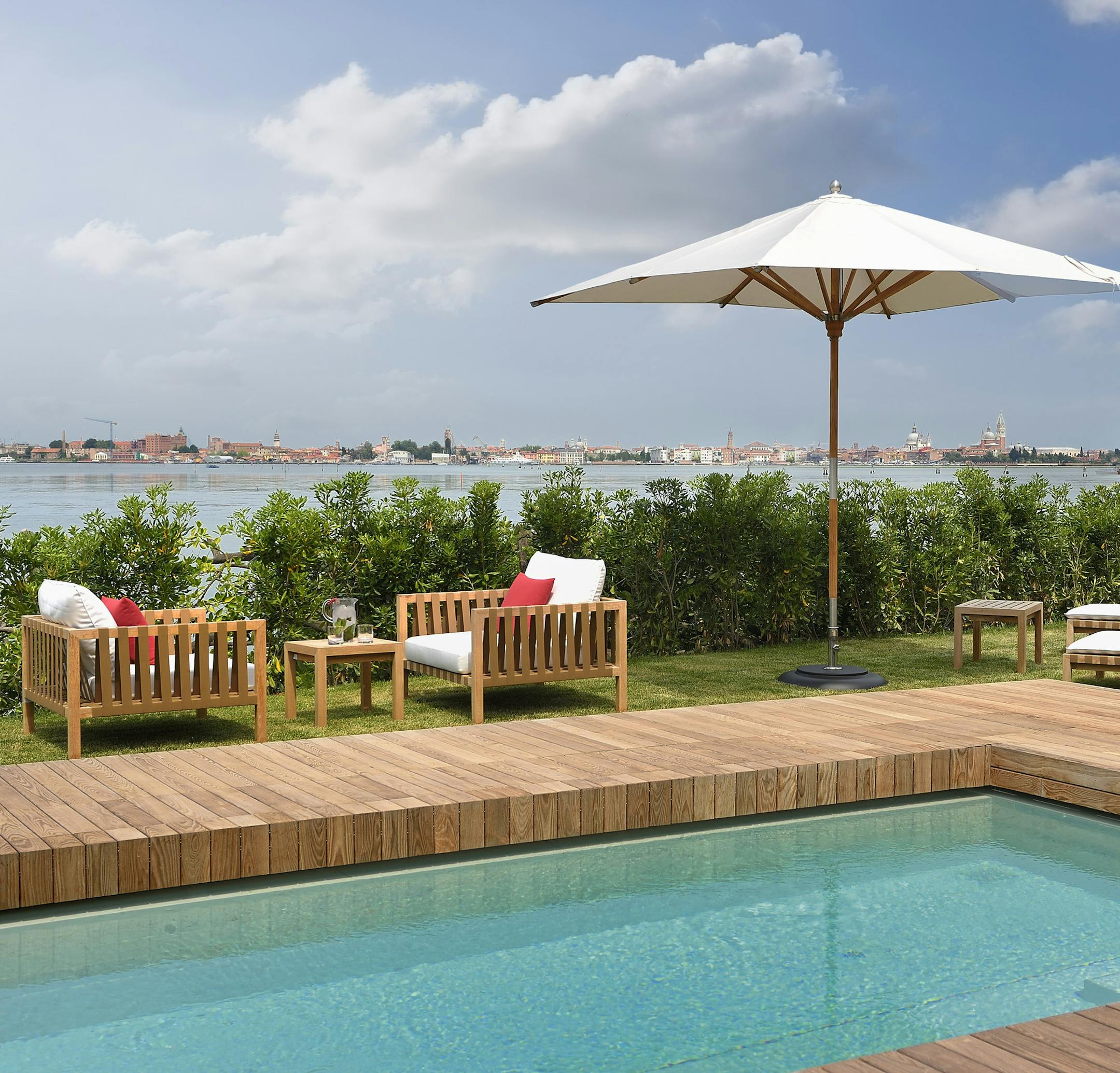 -- PHOTO MOVED IN ADVANCE AND NOT FOR USE - ONLINE OR IN PRINT - BEFORE MAY 22, 2016. -- An undated image provided by W Marriott Hotels & Resorts of the pool at the JW Marriott Venice Resort & Spa on Isola delle Rose in Venice, Italy. The resort is the sole resident of a private island where convalescing patients once took in the fresh air. (W Marriott Hotels & Resorts via The New York Times) -- NO SALES; FOR EDITORIAL USE ONLY WITH VENICE-HOTEL BY NINA ROBERTS FOR MAY 22, 2016. ALL OTHER USE PR