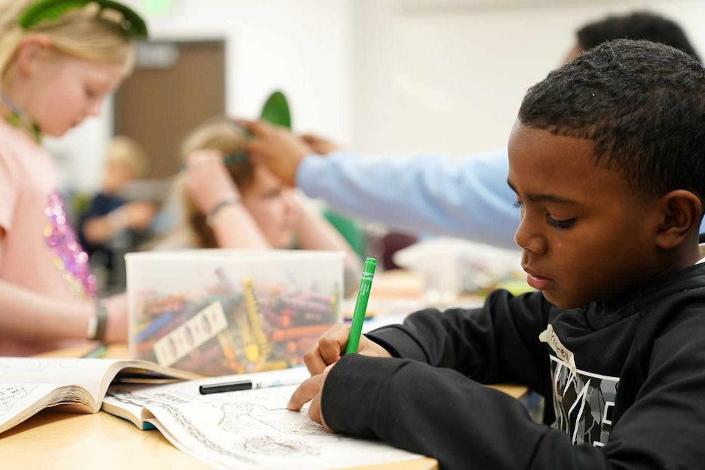 Students worked on arts and crafts at Highland Park Elementary School last week.