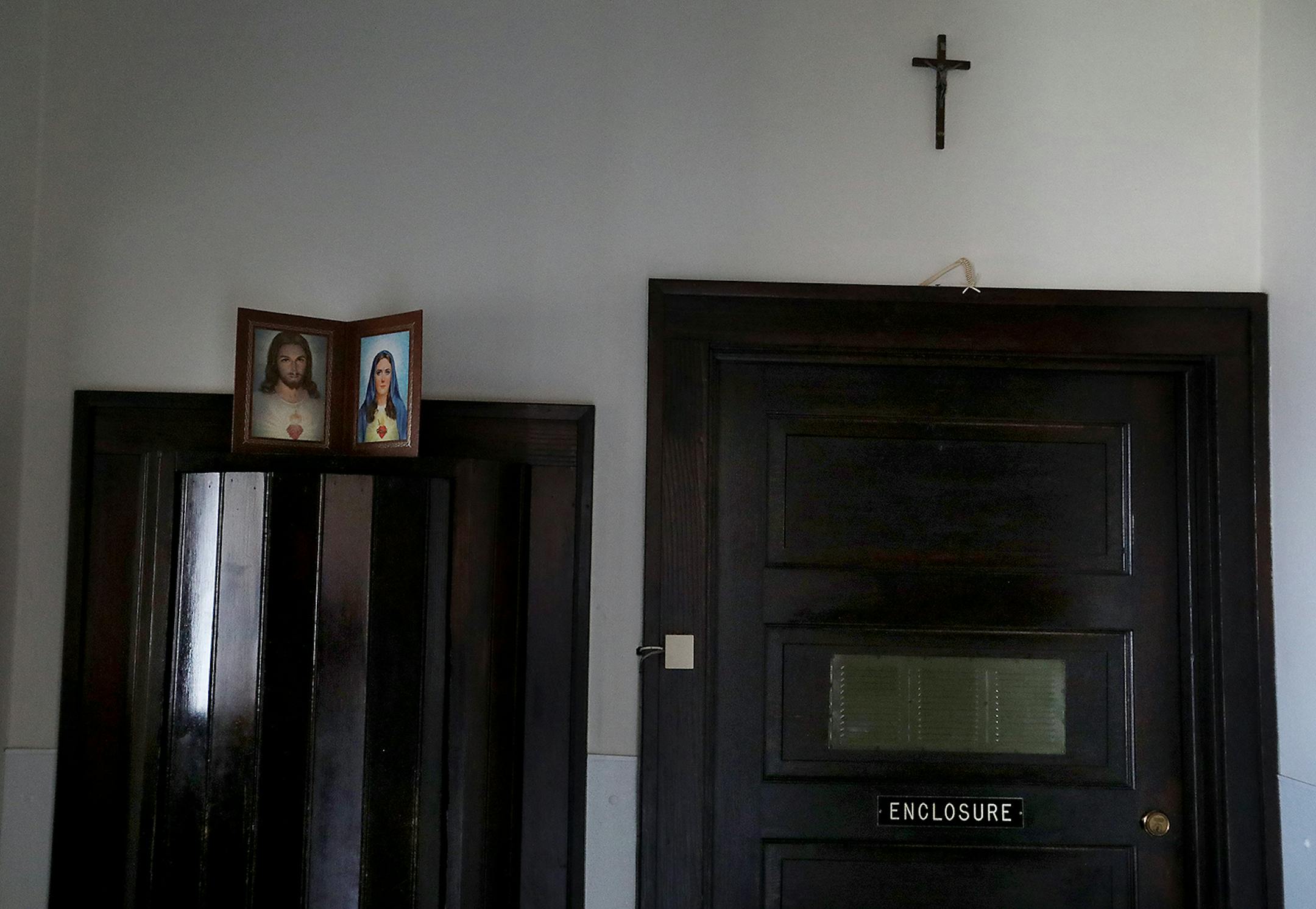 An entry to the enclosure at Poor Clare Nuns of St. Clare's Monastery Thursday, April 16, 2020, in Sauk Rapids, MN.Poor Clare nuns of St. Clare's Monastery nuns met with journalists in the monastery's parlor, the one room where outsiders have partial access to the nuns in a room divided by a metal lattice with a folding wooden divider.