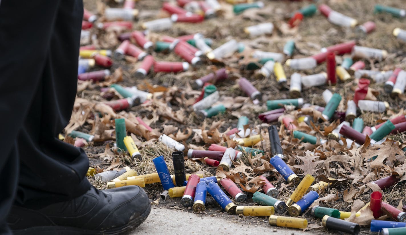 Empty shells, not all his, were at the feet of Shakopee High School trap shooter Jaz Krulikosky as he practiced shooting at the Minnesota Horse and Hunt Club in Prior Lake, Minn., on Tuesday, March 10, 2020. ] RENEE JONES SCHNEIDER &#xa5; renee.jones@startribune.com