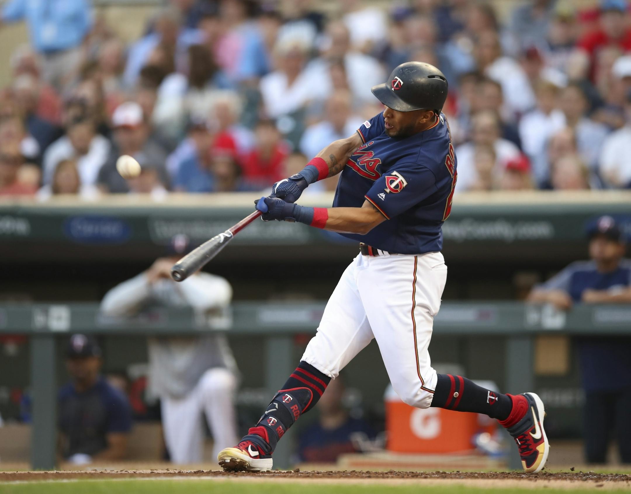 Minnesota Twins left fielder Eddie Rosario hit a two run homer in the first inning of the Yankees' J.A. Happ.