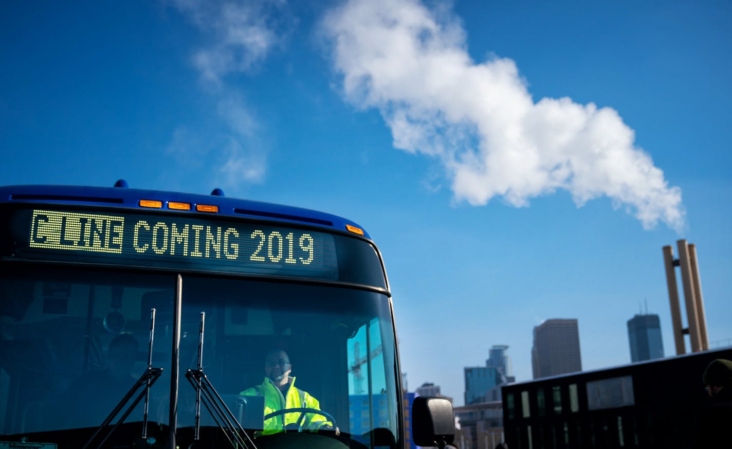 After the ceremony, people were invited to take a ride on the bus. Metro Transit unveiled its first electric bus at a ceremony including Gov. Tim Walz. The bus will be part of a fleet serving the C Line rapid bus, which will connect north Minneapolis to downtown. ] GLEN STUBBE &#x2022; glen.stubbe@startribune.com Thursday, February 21, 2019 Metro Transit unveiled its first electric bus at a ceremony including Gov. Tim Walz. The bus will be part of a fleet serving the C Line rapid bus, which will