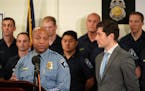 Minneapolis Mayor Jacob Frey, right, said he will seek more officers, but not necessarily the 400 that Police Chief Medaria Arradondo has called for.