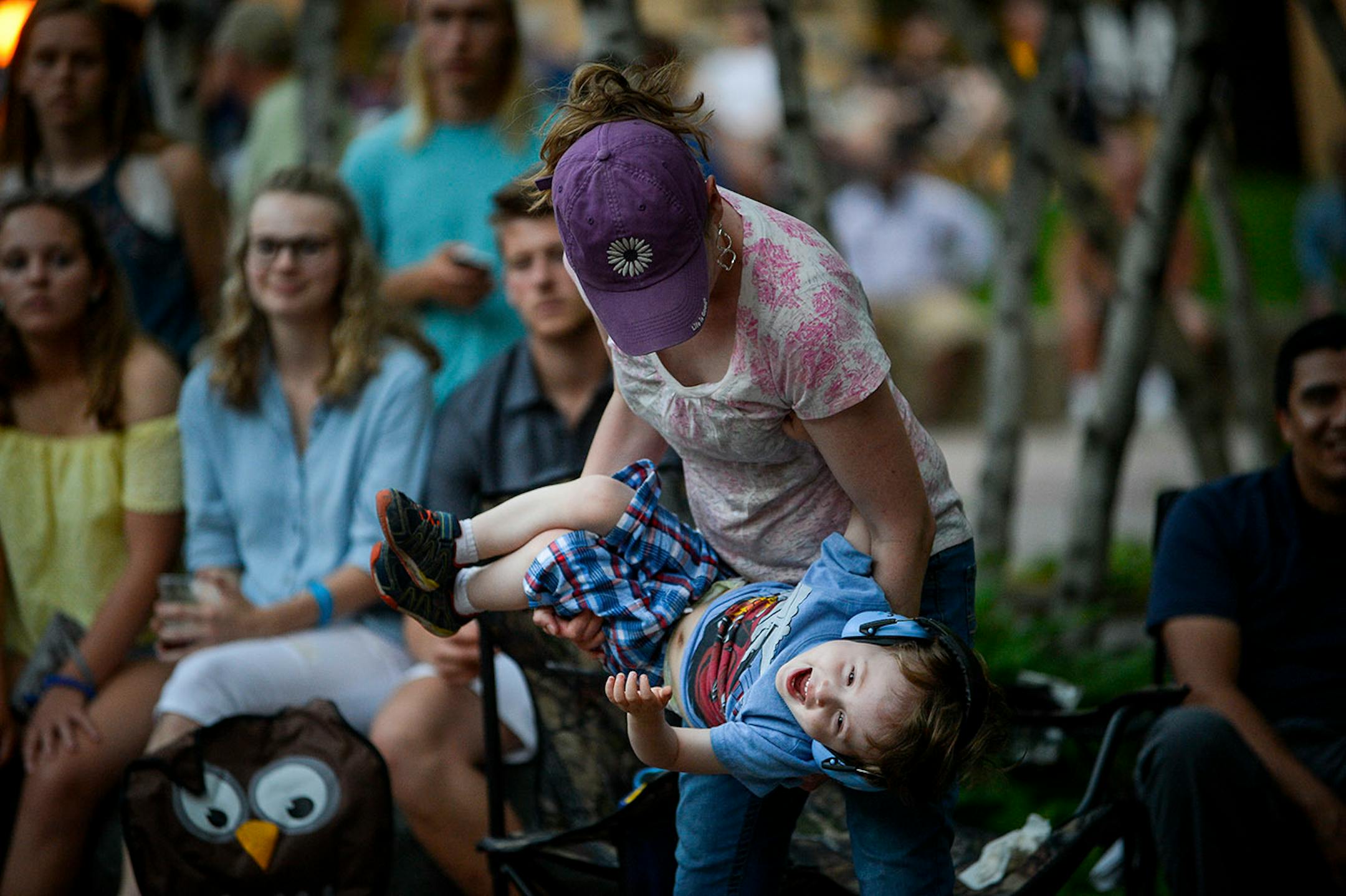 Annika Berg, of Greenfield, danced with her 2-year old son, Vinton, as live music by the band "3 Minute Hero" was performed nearby in Mears Park.