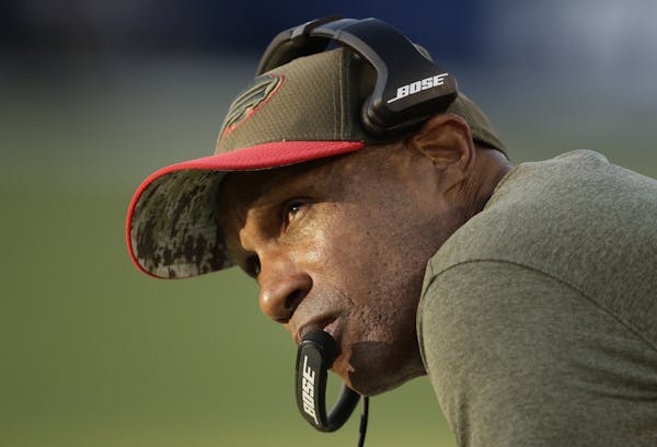 FILE - In this Nov. 19, 2017, file photo, Buffalo Bills defensive coordinator Leslie Frazier watches during the second half of an NFL football game ag