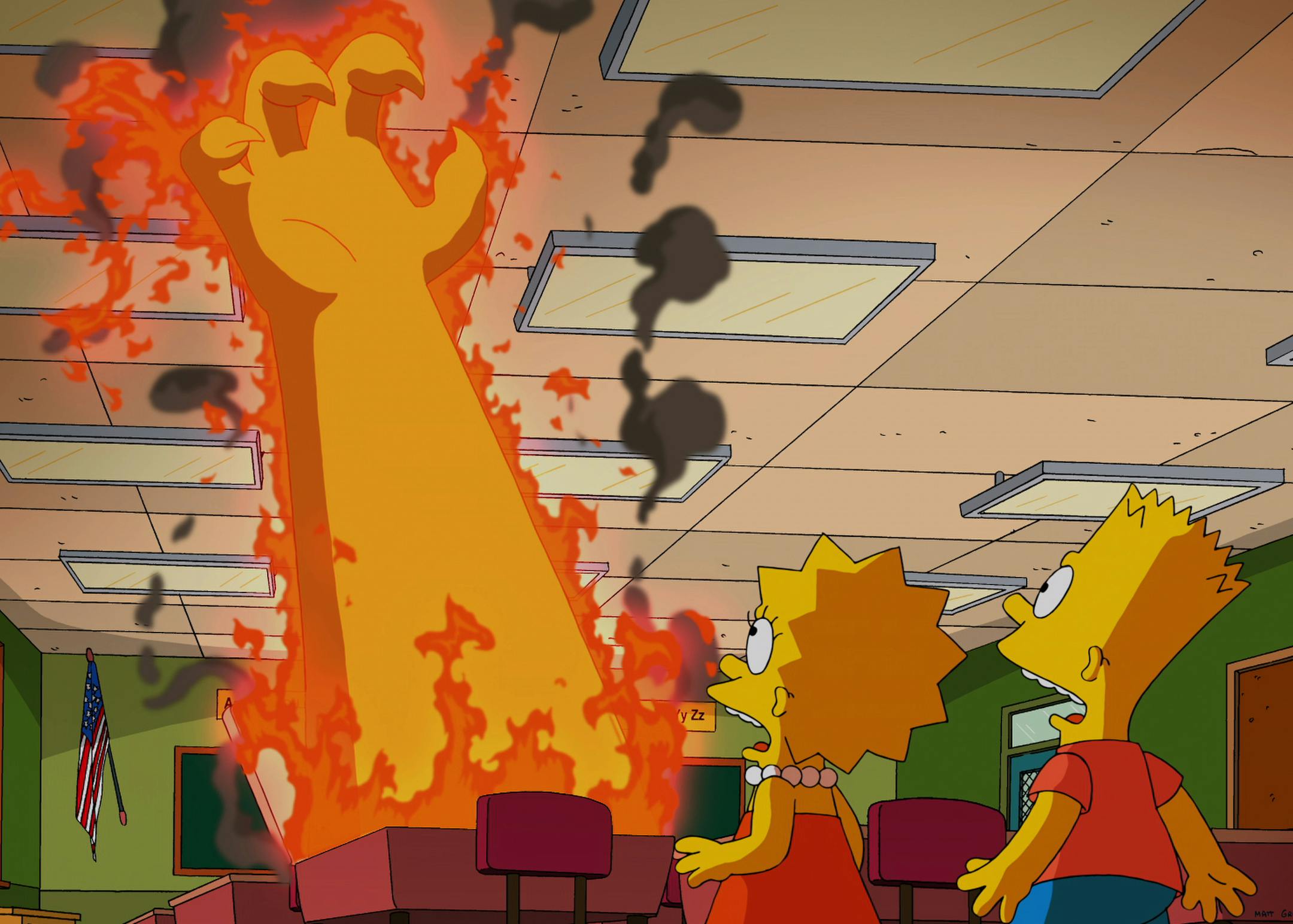 Fox Bart and Lisa are transported to a demon-filled alternate universe in the "Treehouse of Horror XXV" episode of THE SIMPSONS airing Sunday, Oct. 19, 2014 (8:00-8:30 PM ET/PT) on FOX. THE SIMPSONS &#xac;&#x2122; and &#xac;&#xa9; 2014 TCFFC ALL RIGHTS RESERVED.