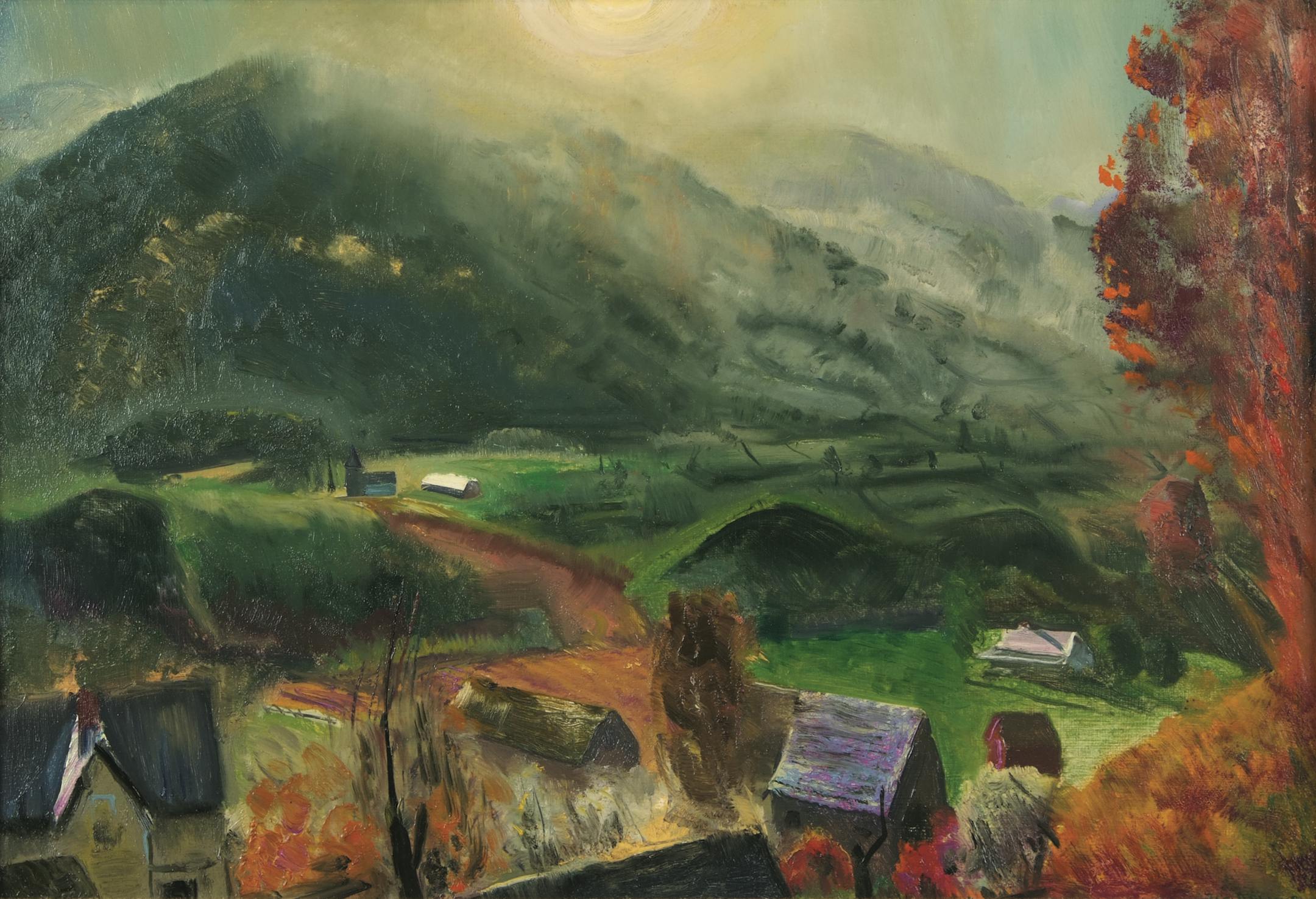George Bellows (1882ñ1925) Sunset, Shady Valley, 1922 Oil on wood panel Gift of the Reverend Richard L. Hillstrom