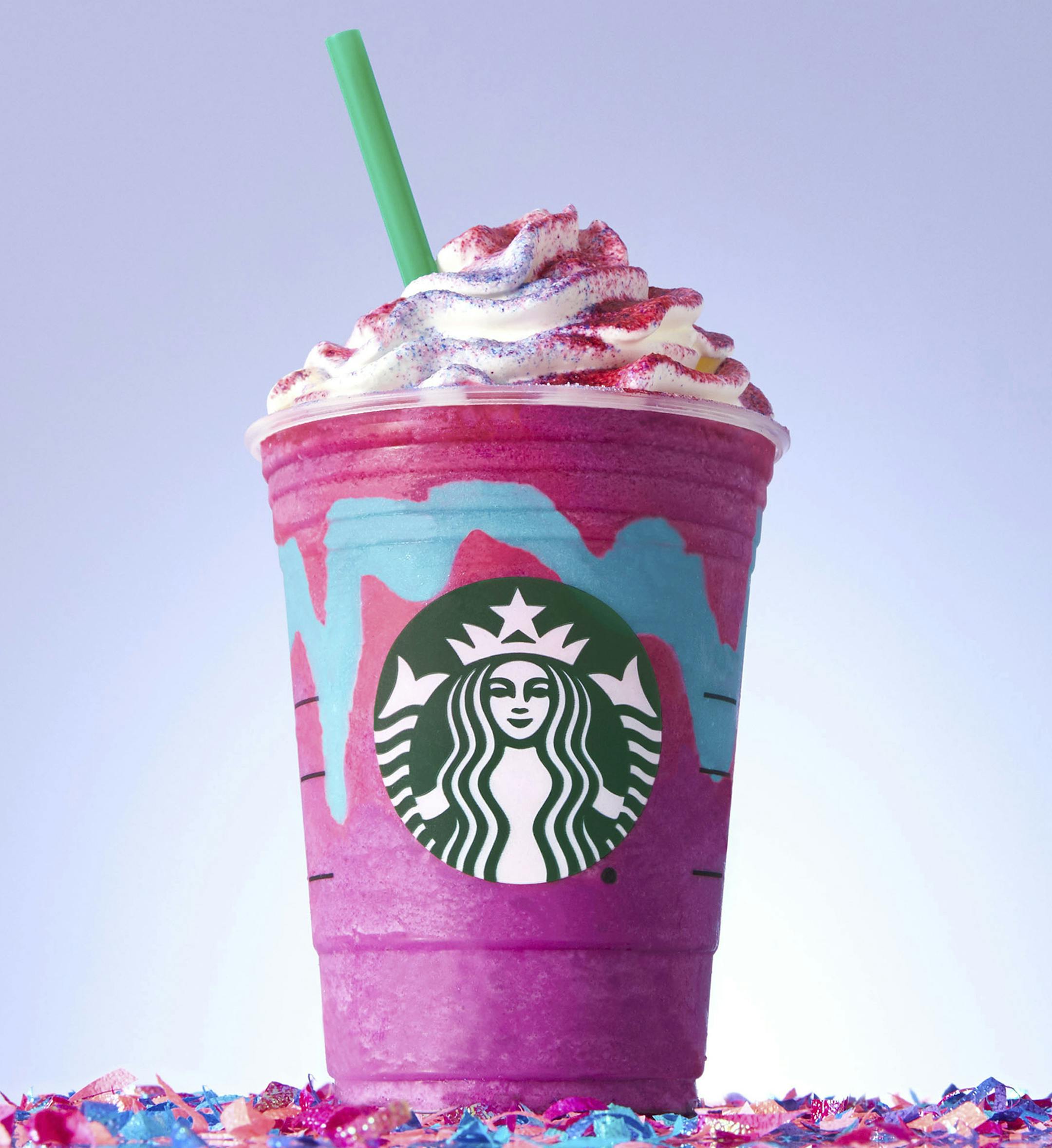 In an undated handout photo, Starbucks' "unicorn Frappuccino." Starbucks began selling ìunicorn Frappuccinosî on April 19, 2017, a colorful kaleidoscope of a drink, breathing new life into a food trend that had been willed into existence by a torrent of carefully composed pictures shared on Instagram and other social media sites. (Starbucks via The New York Times) -- NO SALES; FOR EDITORIAL USE ONLY WITH UNICORN FOOD TREND BY LIAM STACK FOR APRIL 20, 2017. ALL OTHER USE PROHIBITED. --