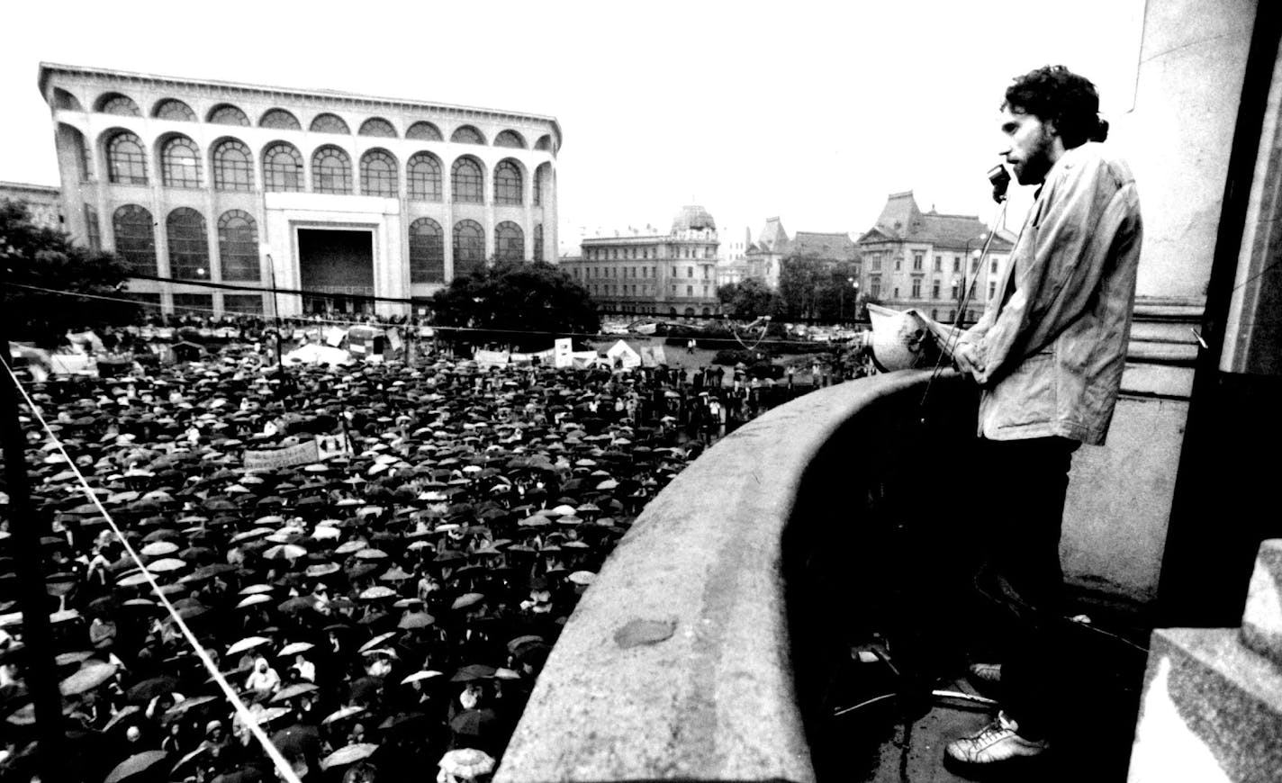 Marian Munteanu, a leader of 1990 anti-government protests in Romania, addressed a sea of people in Bucharest&#x2019;s University Square that year.