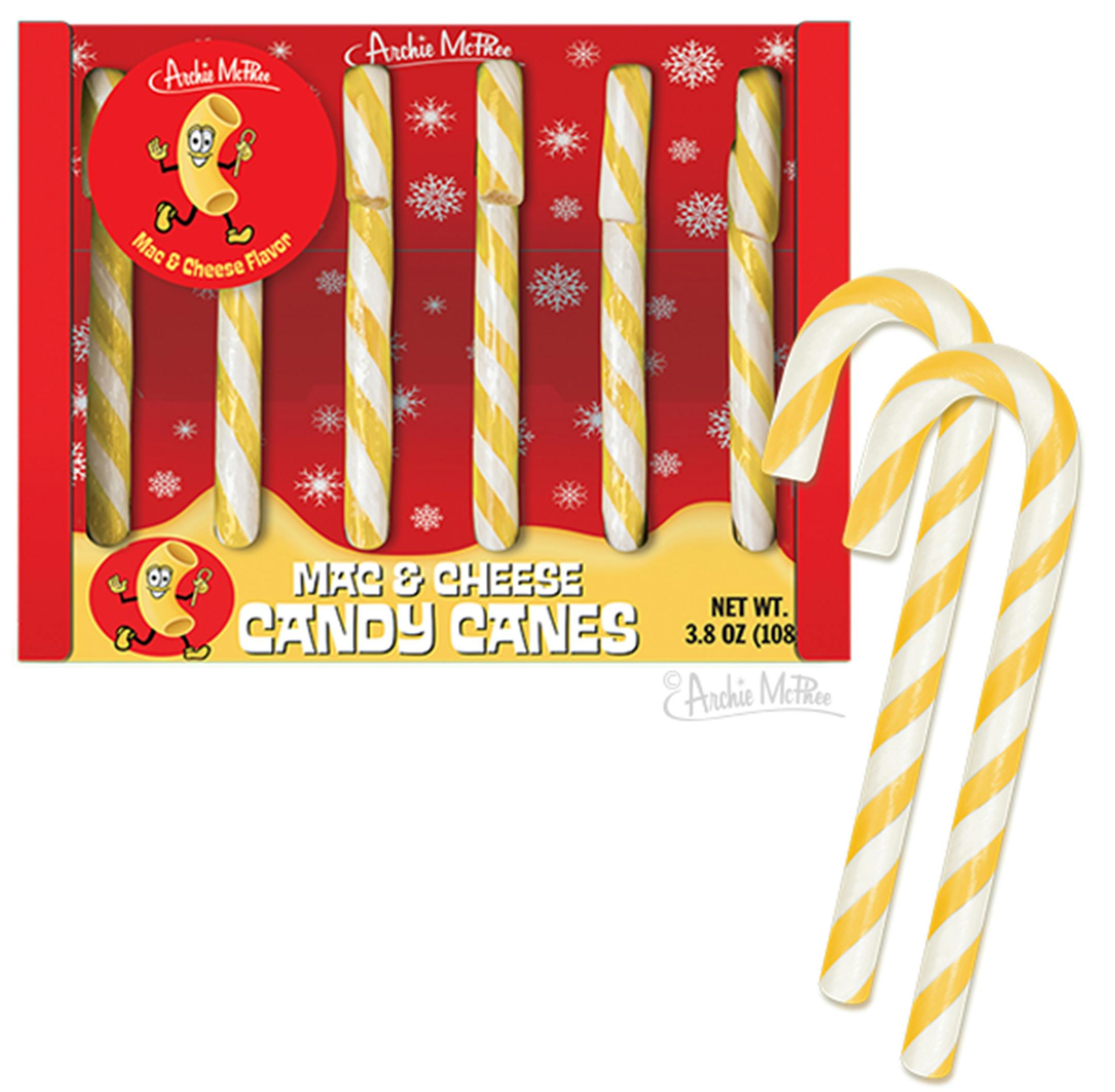 Seattle novelty company Archie McPhee is selling mac and cheese candy canes this year. (Archie McPhee)