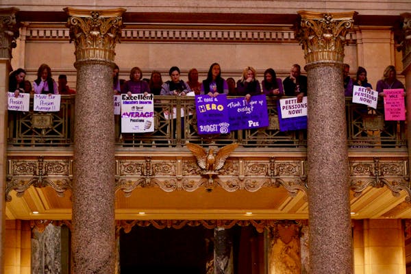 Teachers from across the state gathered during a rally at the Minnesota State Capitol on Monday. A pair of bills under consideration would require di