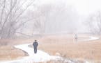 Jeff Spellmire took a walk around Riverside Fields Park on his lunch break during a snowfall on Monday, Nov. 14, 2022 in Shakopee.