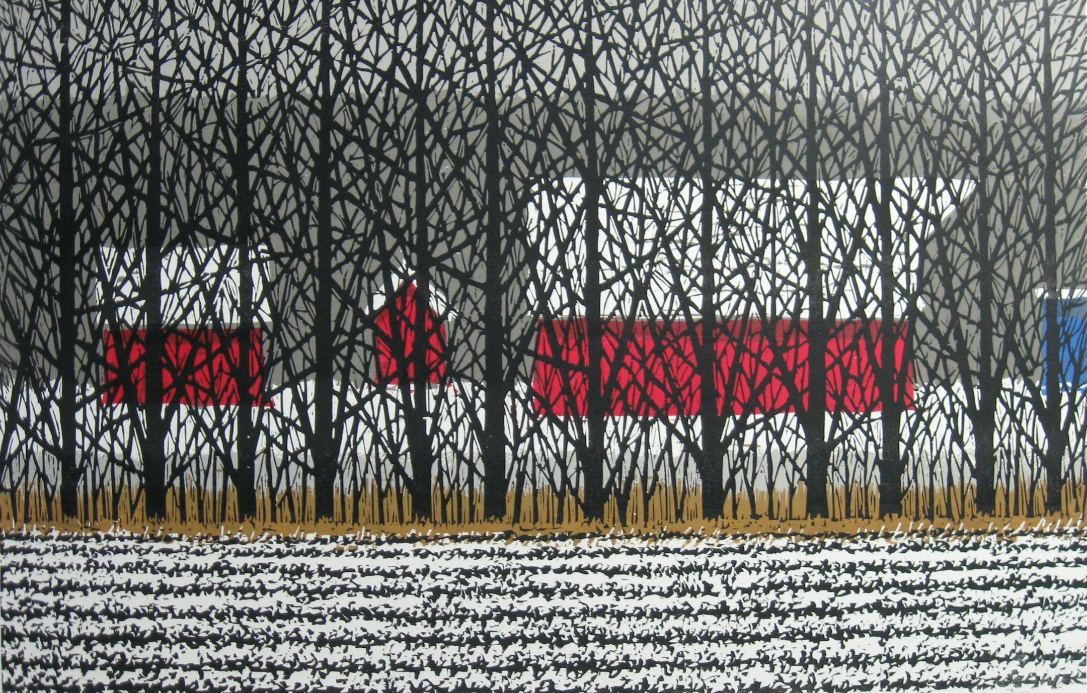 Charles Beck Early Snow First printed in 1994 Maplewood First printed in 1979 Woodcut Prints Kaddatz Gallery permanent collection, purchased with funding from the Veden Trust. Early Snow and Maplewood represent a couple of Beckís most recognizable and popular woodcut prints. The subject matter and technique of these prints embody his aesthetic ideals. Both images are representational of the unique landscape of our area, and the artist is known for his depiction of trees. The silhouetted tre