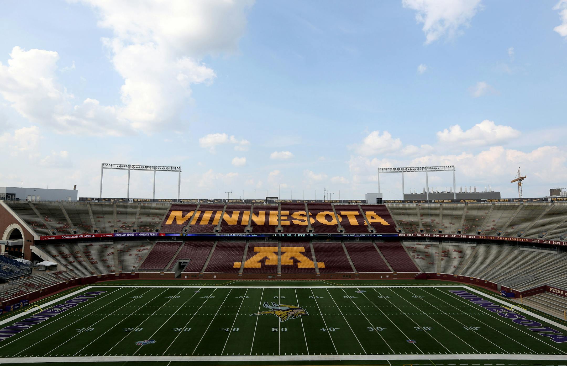 The Vikings will be tenants at the University of Minnesota’s TCF Bank Stadium for the next two years while the NFL team’s new home is built on the old Metrodome site.