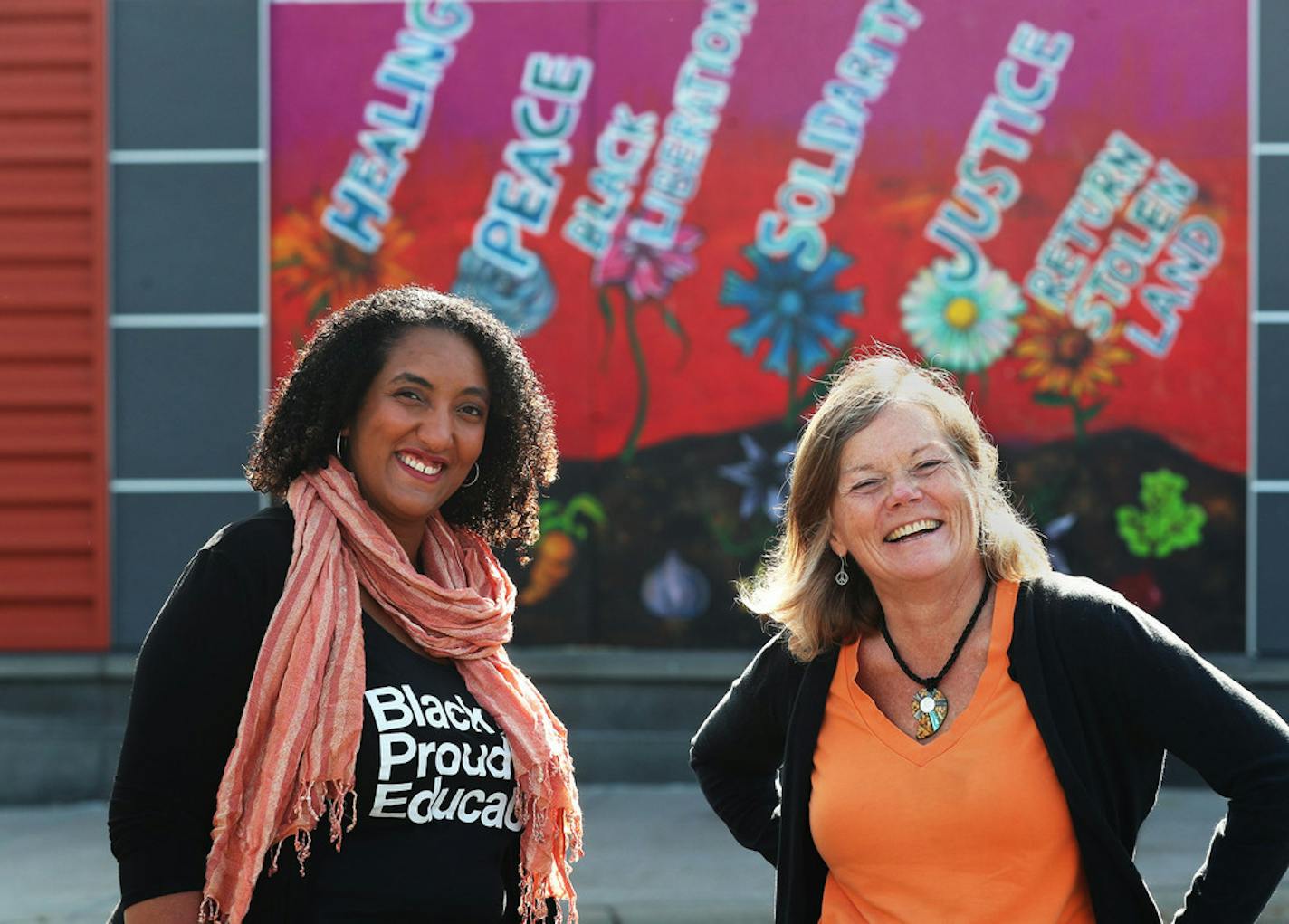 Crixell Shell, left, and Donna Minter joined forces through Minnesota Peacebuilding Leadership Institute. "People need the language" to talk about race, Minter said.