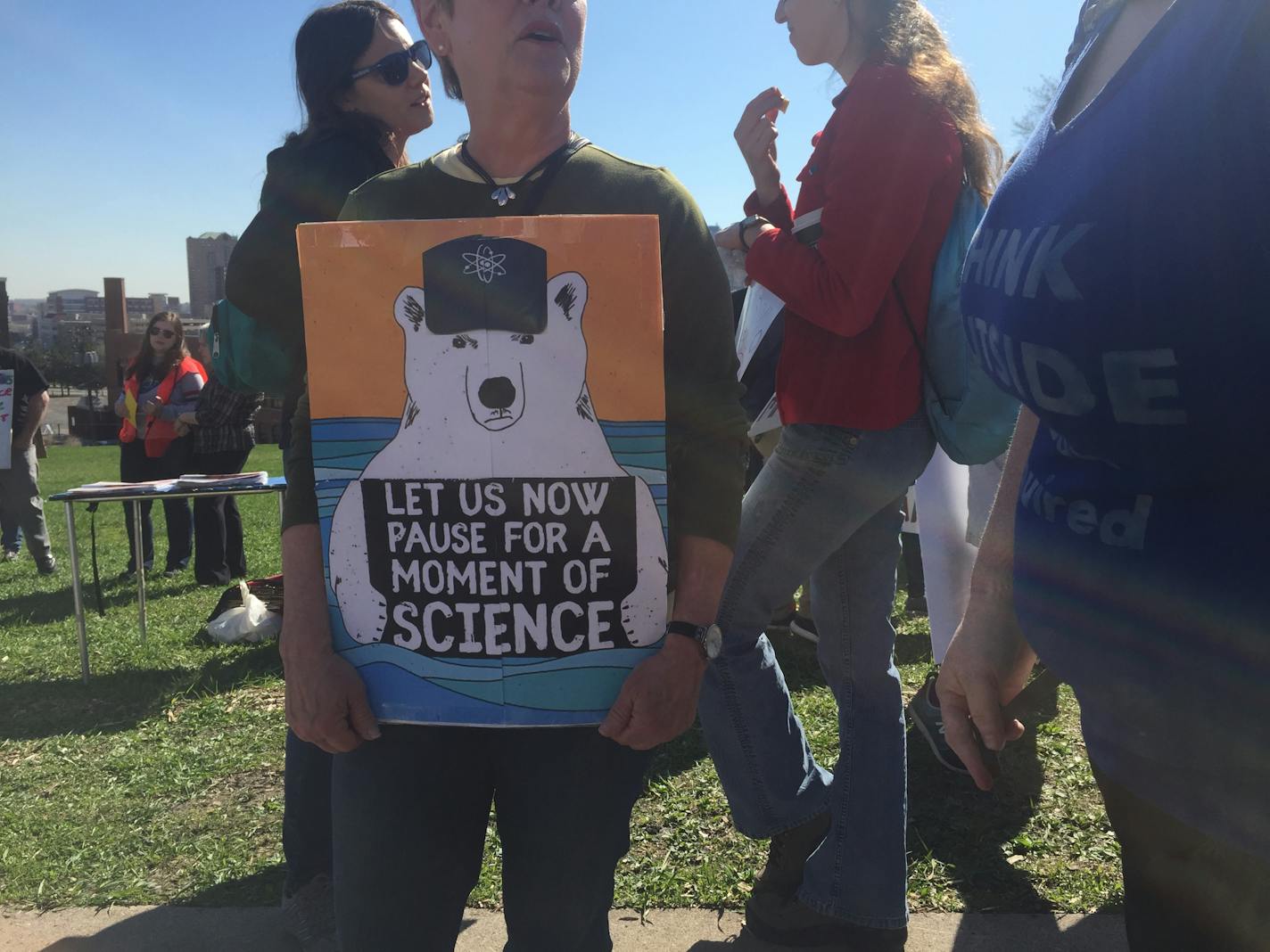 People congregate Saturday in Cathedral Hill Park for the March for Science in St. Paul.