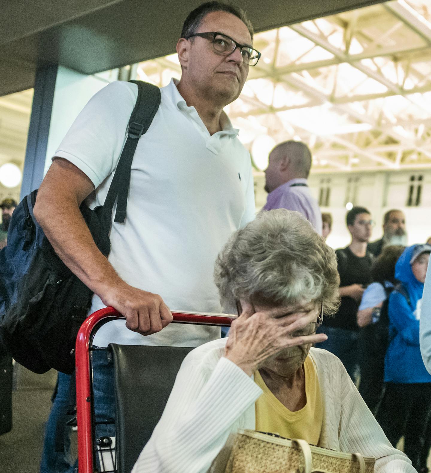 Mark West, his wife Melanie, and mother-in-law Josephine Patterson,83, expressed frustration trying to make their Delta flight back home to Raleigh Durham. While still in line for security, their flight was due to take off in less than 40 minutes.] Everybody without PreCheck goes through one checkpoint at MSP Airport's main terminal starting Monday. That'll make for a crowd at the North checkpoint in the morning, which is a particularly busy time at the airport. The crunch comes because the sout