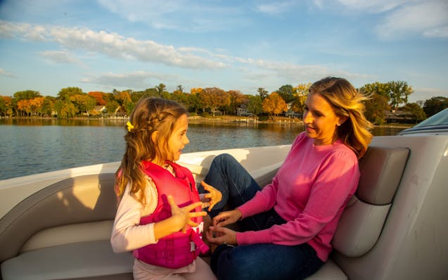 Poppy Harlow and her daughter, Sienna, on Lake Minnetonka.