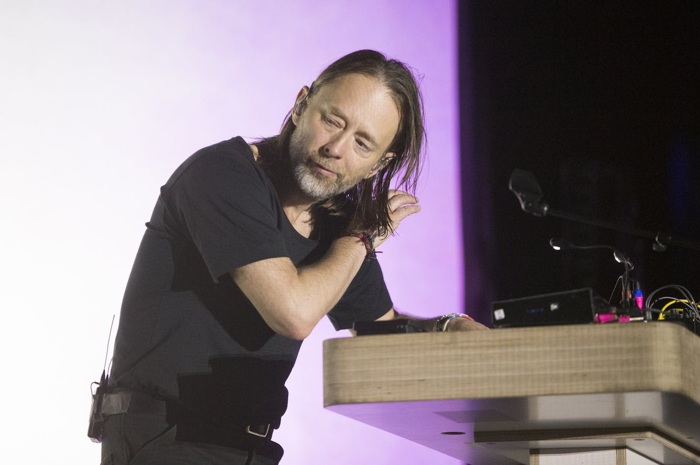 Thom Yorke of the band Radiohead performs solo in concert during the opening night of his "Tomorrow's Modern Boxes Tour" at the Franklin Music Hall on Friday, Nov. 23, 2018, in Philadelphia. (Photo by Owen Sweeney/Invision/AP)