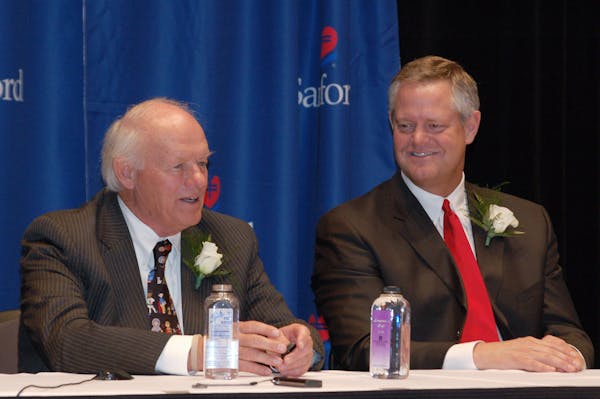 Denny Sanford, on the day in February 2007 that he announced a $400 million donation to Sioux Valley Hospitals & Health System. Its then-CEO Kelby Kra