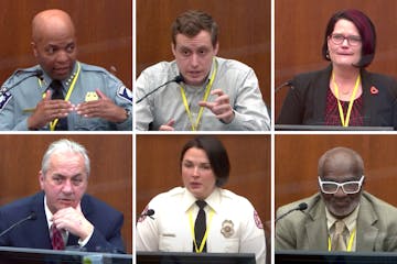 Witnesses who testified so far in the Derek Chauvin trial include, clockwise from top left: Minneapolis Police Chief Medaria Arradondo; HCMC Dr. Bradf