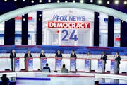 Republican presidential candidates at the debate hosted Wednesday by Fox News (from left): former Arkansas Gov. Asa Hutchinson; former New Jersey Gov.
