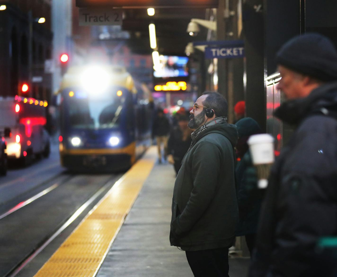 Commuters wait for a light rail train at the Nicollet Mall station in downtown Thursday, Nov. 7, 2019, in Minneapolis, MN.] DAVID JOLES &#x2022; david.joles@startribune.com A recent Sunday afternoon stabbing on the Green Line LRT has raised new questions about the safety of passengers using the Twin Cities' two light-rail lines. It's a challenge facing new Metro Transit police chief Eddie Frizell, and one that frustrates regular transit riders who rely on public transportation to get to work and