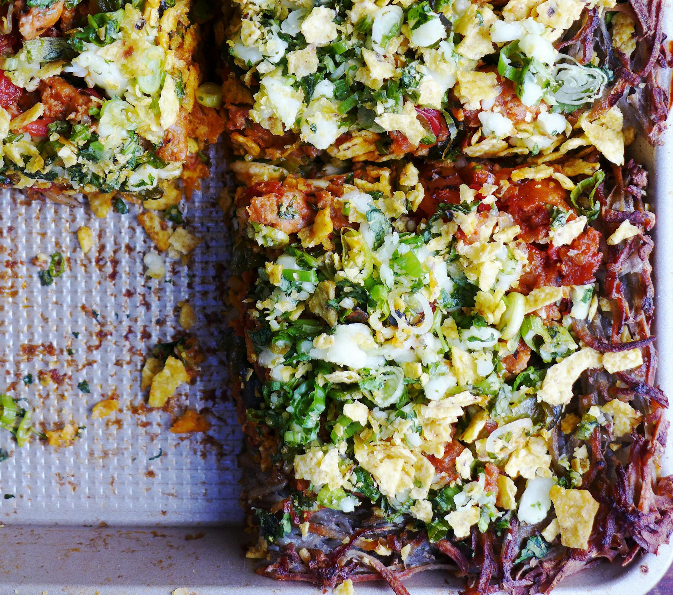 Poblano and chorizo slab pie. Photo by Christopher Hirsheimer