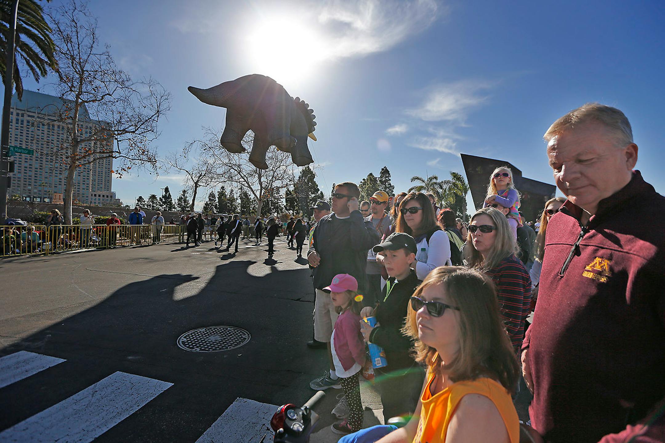 Spectators, including many from Minnesota, watched the Port of San Diego Holiday Bowl Parade Tuesday, December 27, 2016 in San Diego, CA. The parade is known to be America's largest balloon parade.