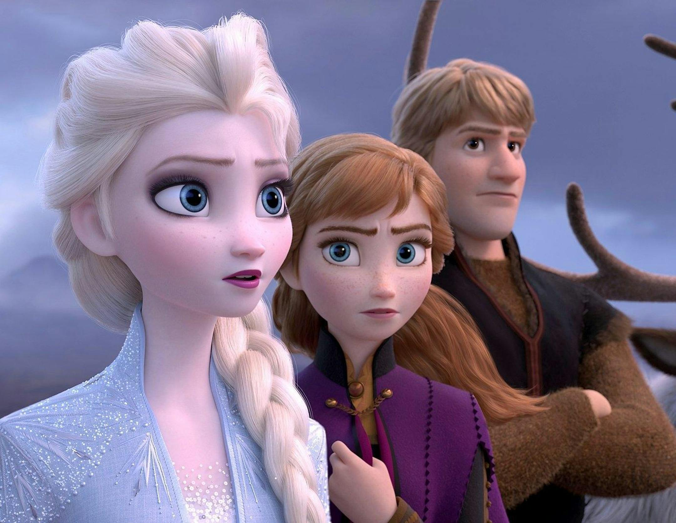 From left, Elsa, voiced by Idina Menzel, Anna, voiced by Kristen Bell, Kristoff, voiced by Jonathan Groff and Sven star in 'Frozen 2.' (Disney/TNS) ORG XMIT: 1499030