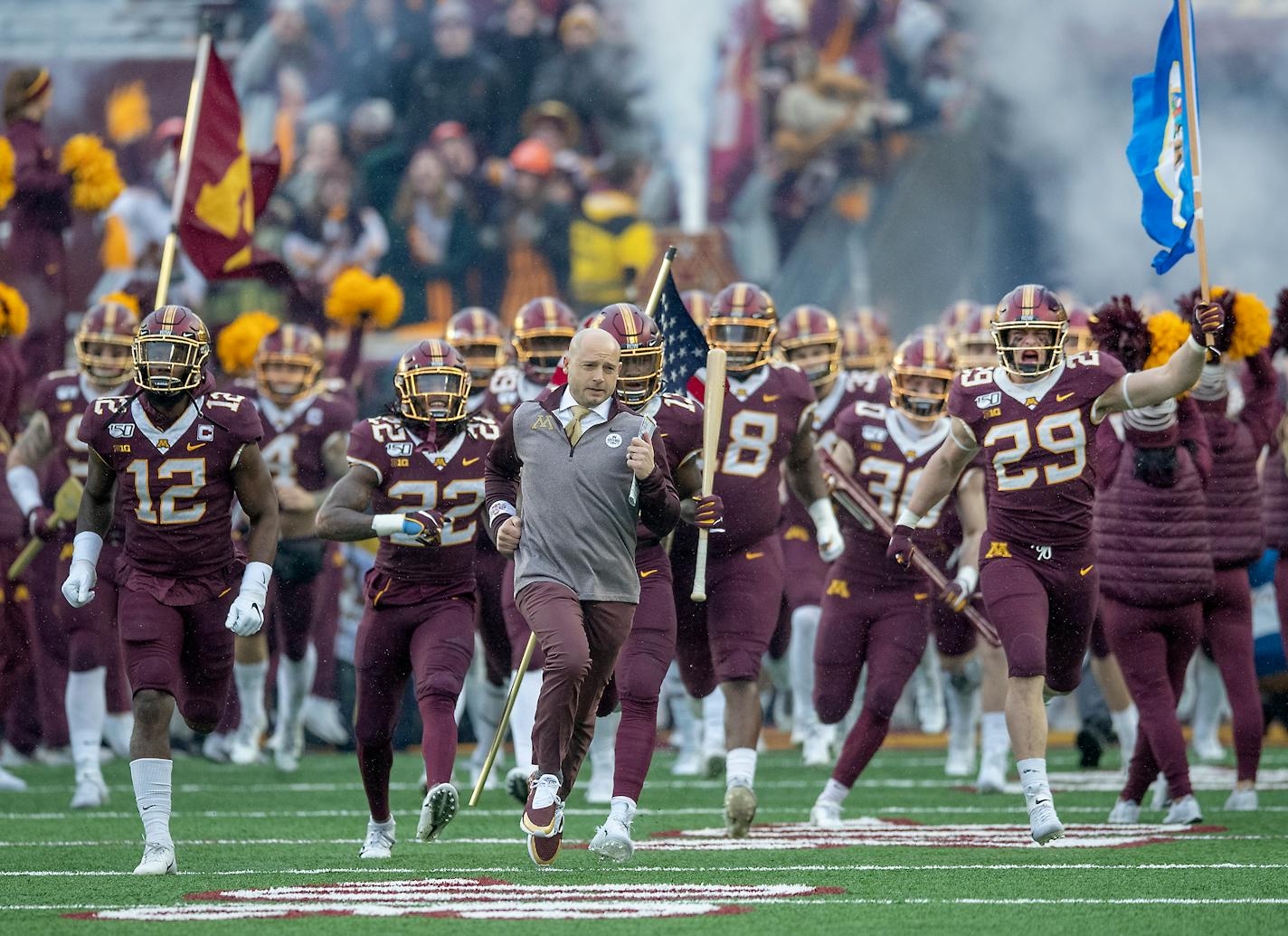 Minnesota Gophers Head Coach P. J. Fleck led his team onto the field before the game. ] ELIZABETH FLORES • liz.flores@startribune.com