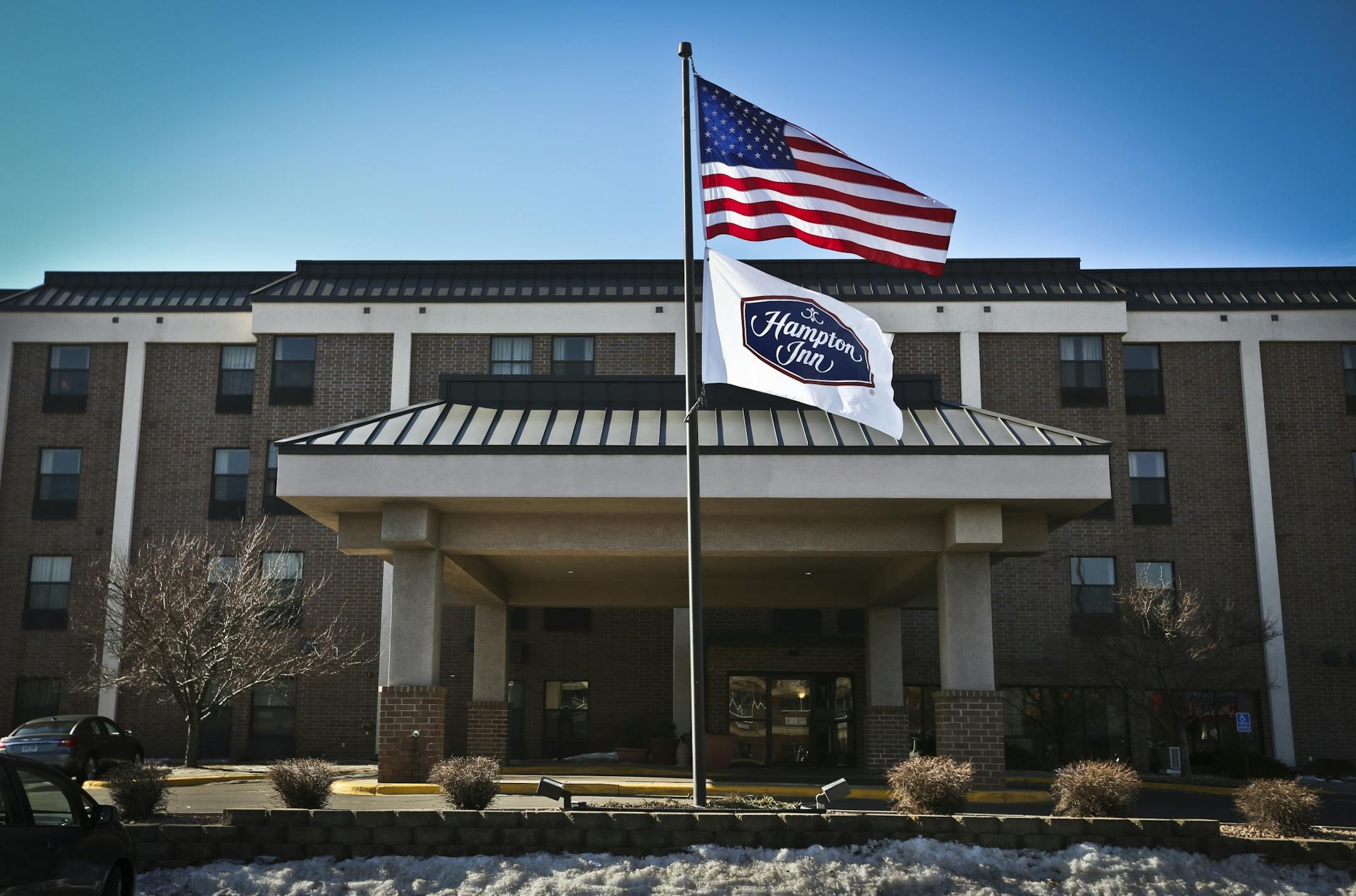 The Hampton Inn in Burnsville, Minn. where two fugitives were found early Friday morning, April 5, 2013.
