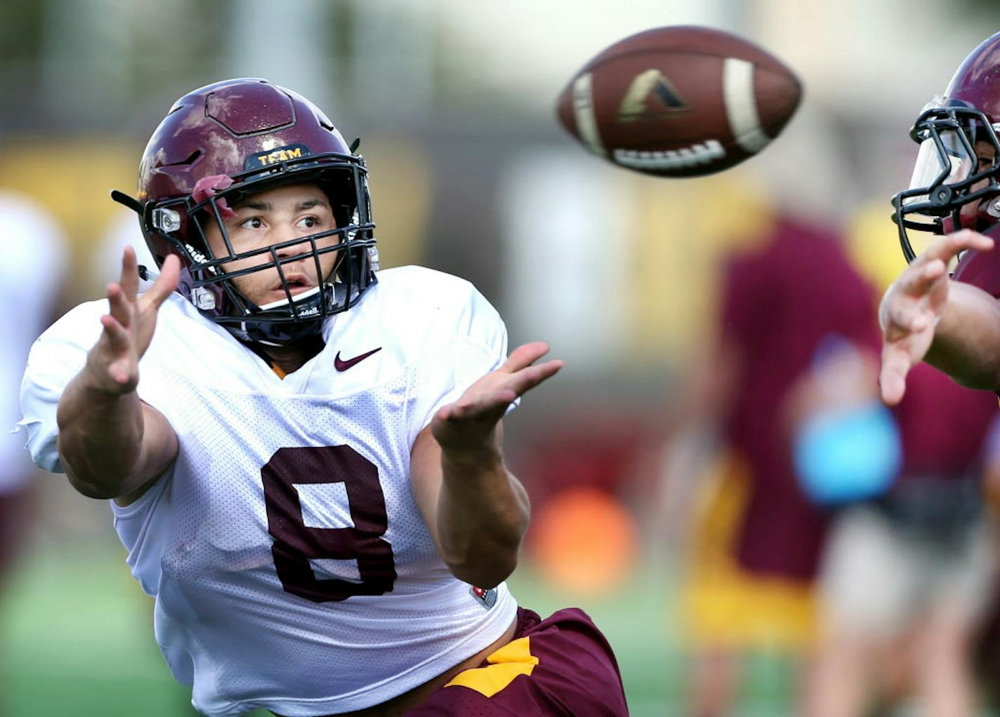 Running back Shannon Brooks waited for a pass during practice . The University of Minnesota football team had it's first full practice Monday August 10, 2015 in Minneapolis, MN. ] Jerry Holt/ Jerry.Holt@Startribune.com