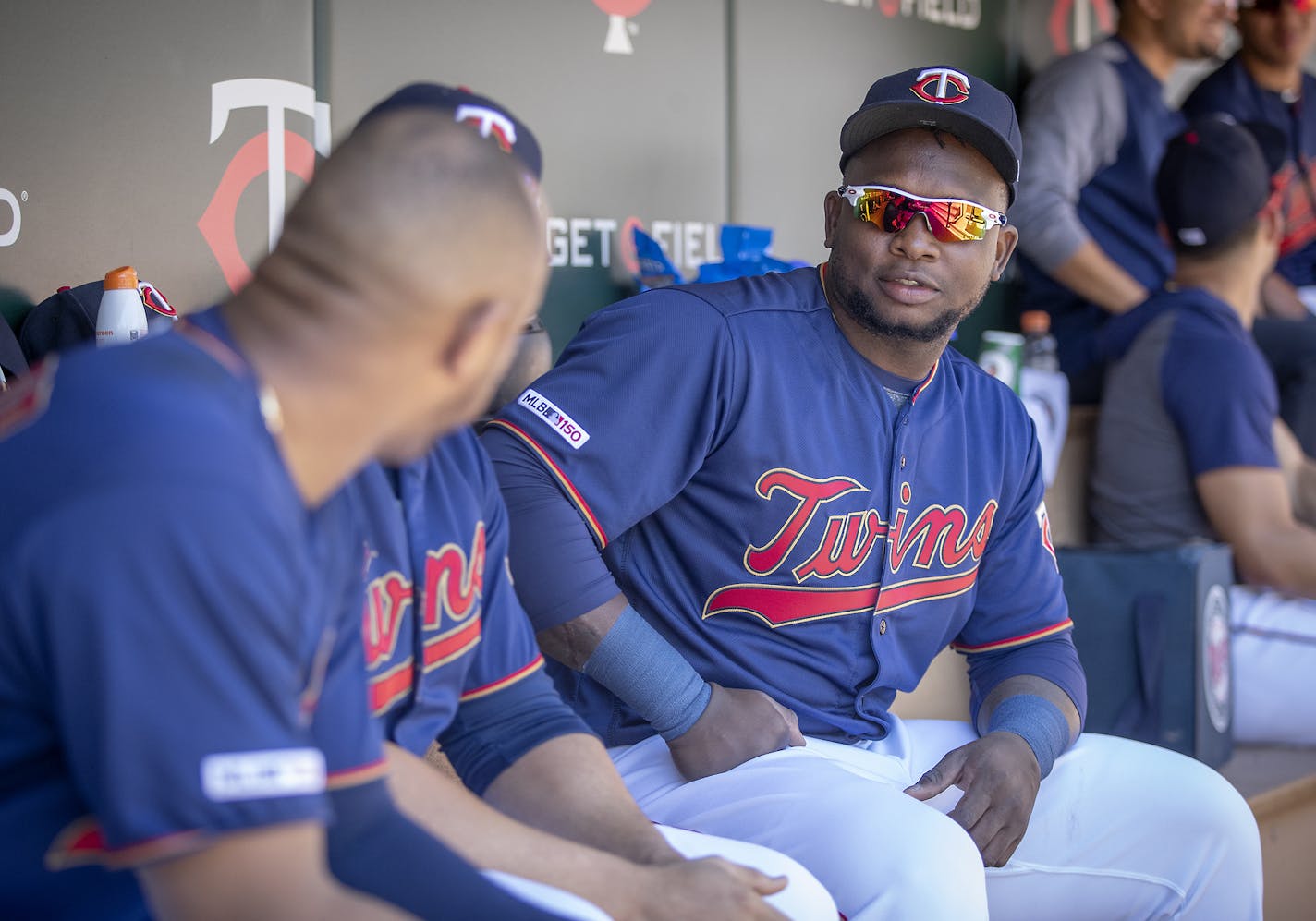 Miguel Sano was in the Twins dugout during Wednesday's game but did not play. The third baseman missed the season's first 42 games because of a heel injury that also cost him all of spring training.