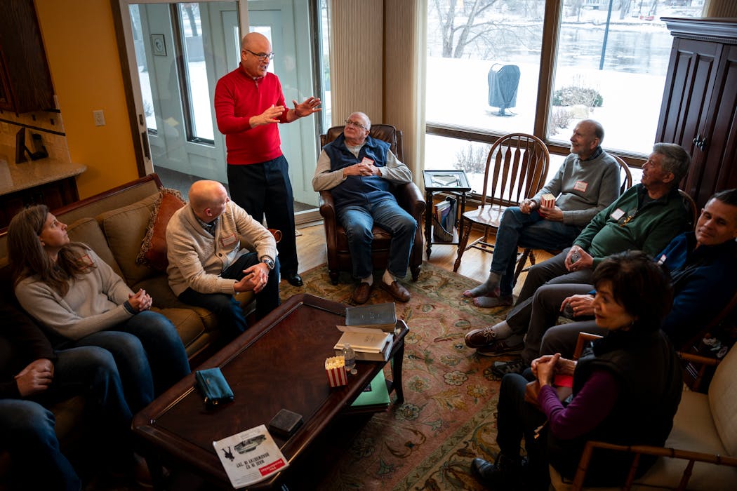 Quentin Wittrock speaks at his campaign kickoff event at his Coon Rapids house after announcing his run for Minnesota’s Third Congressional District seat on Saturday, Jan. 13.