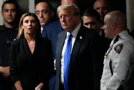 Former President Donald Trump walks out of the courtroom to make comments to members of the media after being found guilty on 34 felony counts of fals