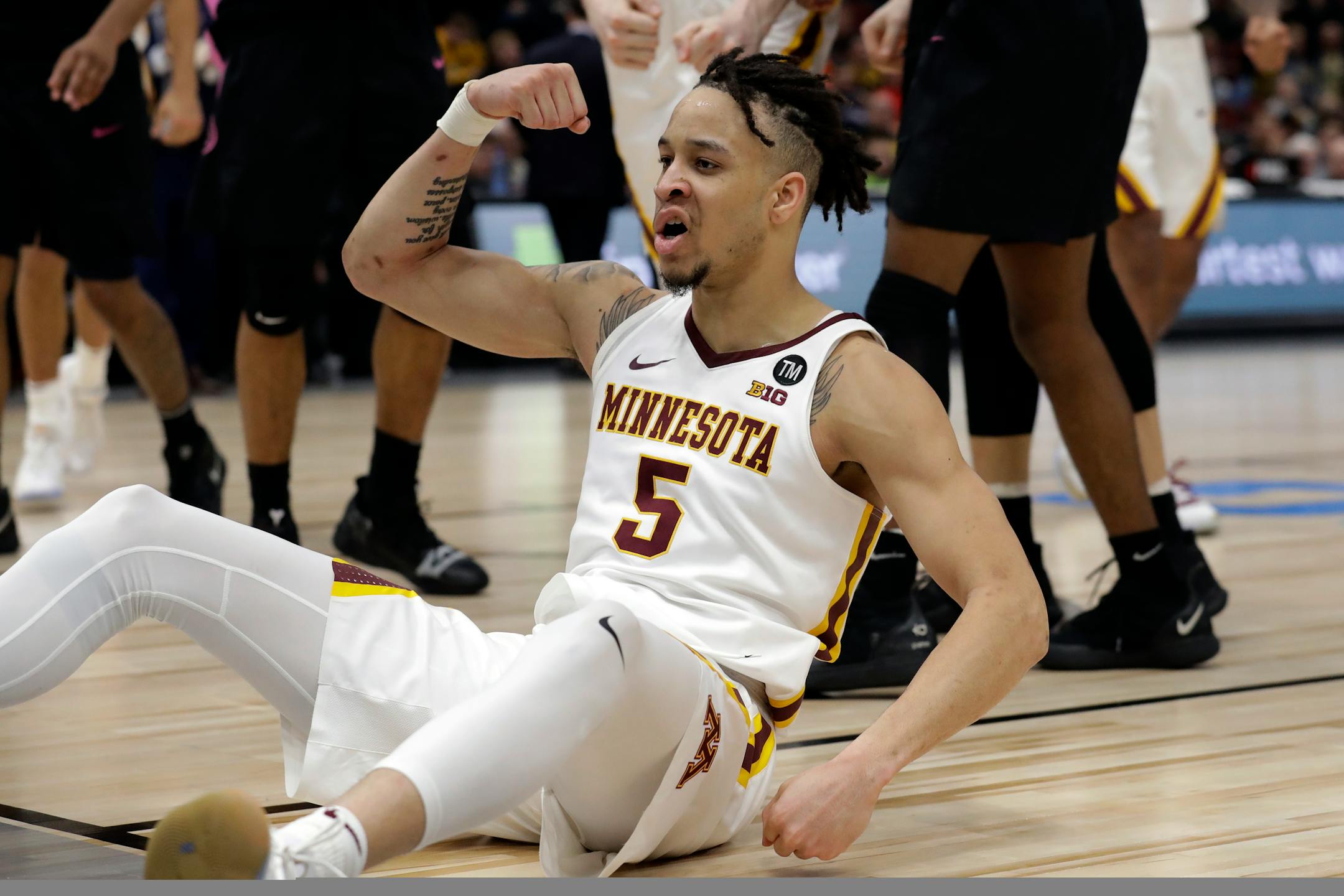 Amir Coffey reacts during overtime vs. Penn State on Thursday night.