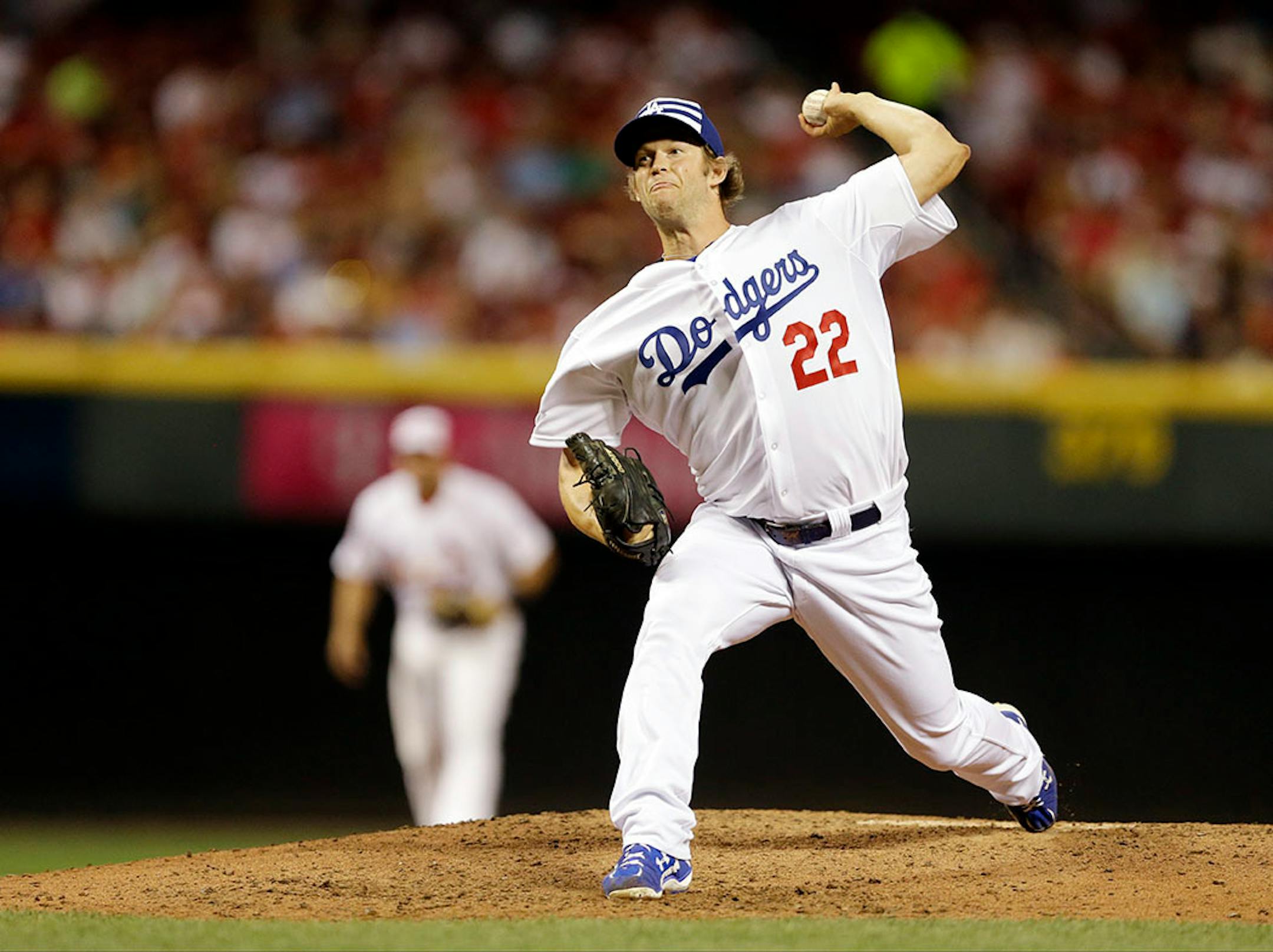National League's Clayton Kershaw, of the Los Angeles Dodgers, throws during the fifth inning of the MLB All-Star baseball game, Tuesday, July 14, 2015, in Cincinnati.