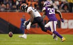 Chicago Bears outside linebacker Leonard Floyd (94) raced to scoop up the ball after Minnesota Vikings quarterback Kirk Cousins (8) fumbled it as he w