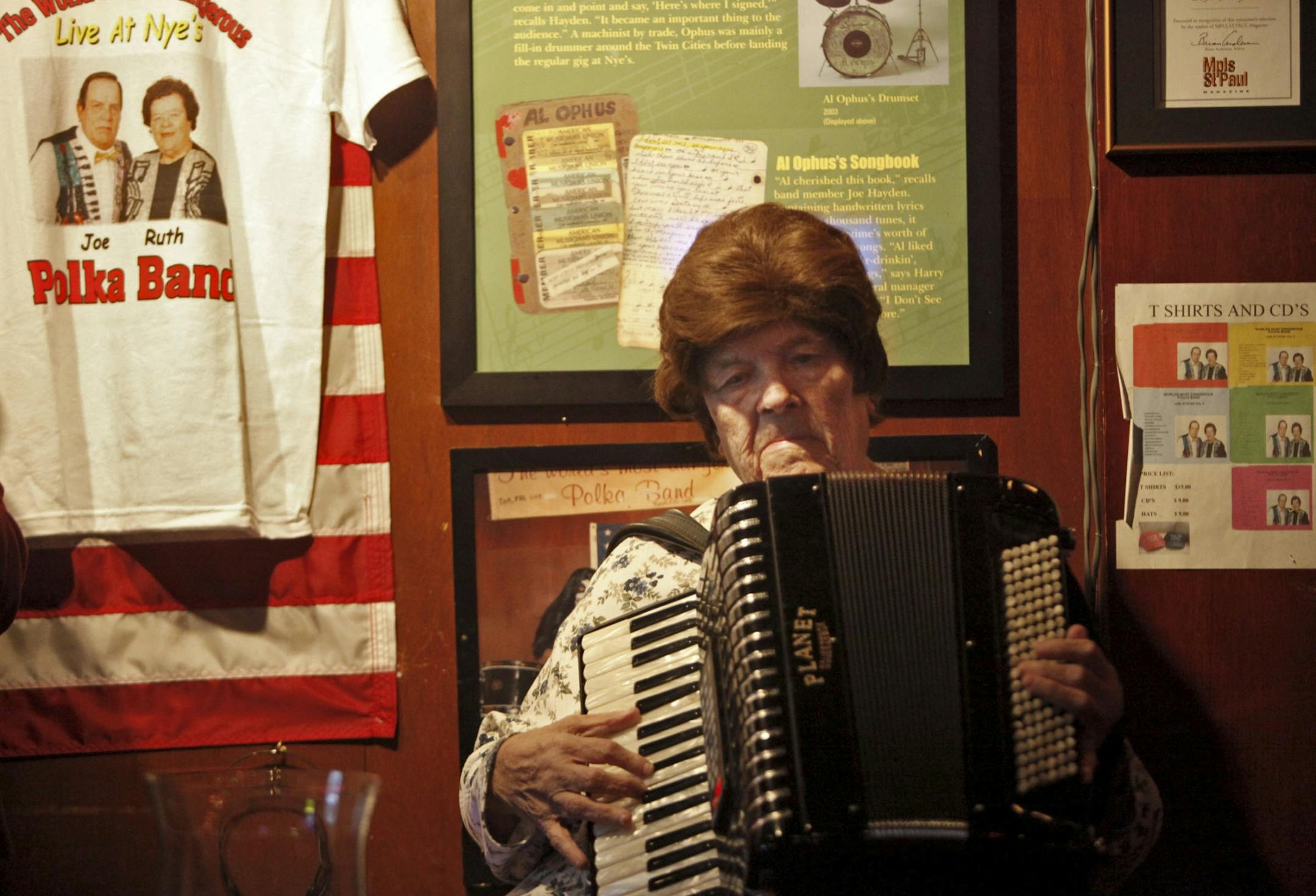 Ruth Adams of the World's Most Dangerous Polka Band performs on accordian her weekly gig at Nye's in December of 2010.