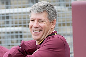 University of Minnesota athletics fundraiser Randy Handel on the sidelines of Minnesota football's spring game in mid-April.