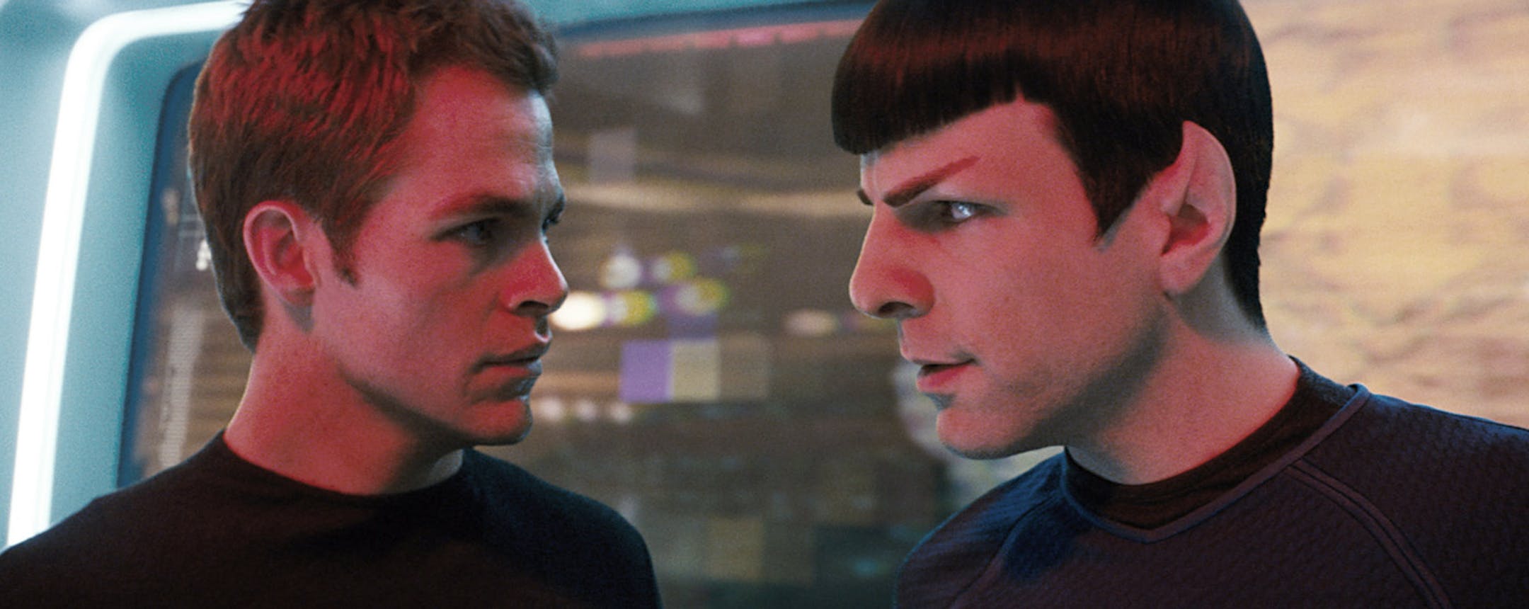 Chris Pine, left, as James T. Kirk and Zachary Quinto as Spock in the "Star Trek" movie. J.J. Abrams and his partners are guys with mainstream pop-culture aspirations; their forte is taking on genres with finite but dedicated fan bases -- science fiction, fantasy and horror -- and making them accessible to wider audiences. And what they clearly had in mind for their "Star Trek" movie is a film that is consistent with 43 years of series history but not beholden to it. (Industrial Light and Magic
