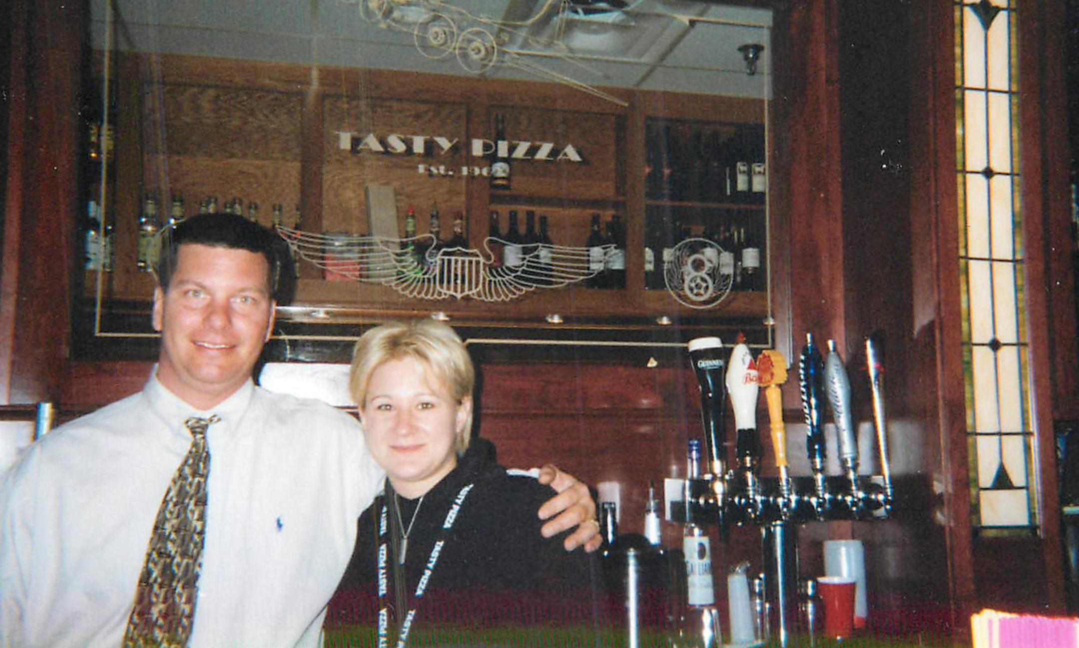 Grand opening of Tasty Pizza bar, 2007. Todd Estrem and wife Tawnya. Photo courtesy Todd Estrem