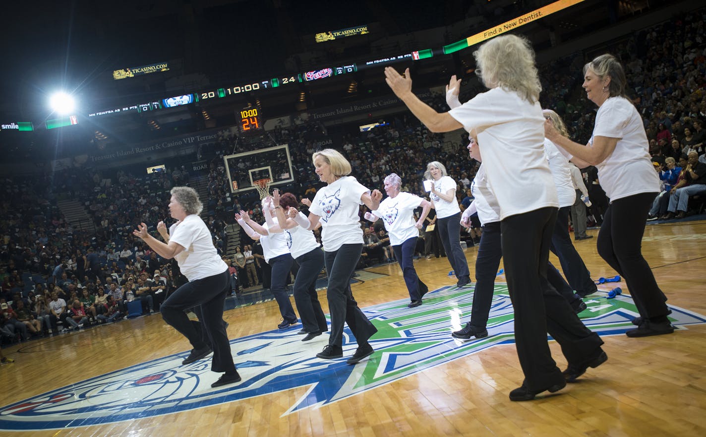 The Lynx Senior Dancers performed at Tuesday night's Lynx finals game. ] Aaron Lavinsky &#x2022; aaron.lavinsky@startribune.com A troupe of senior dancers tend to steal the show at Lynx and Timberwolves games with their blend of old-timey steps and modern hip-hop moves. They are the Senior Dancers, a blend of women from around the cities who share the love of performing for basketball fans. We photograph the Senior Dancers before and during the Lynx WNBA Finals game on Tuesday, Oct. 6, 2015 at T