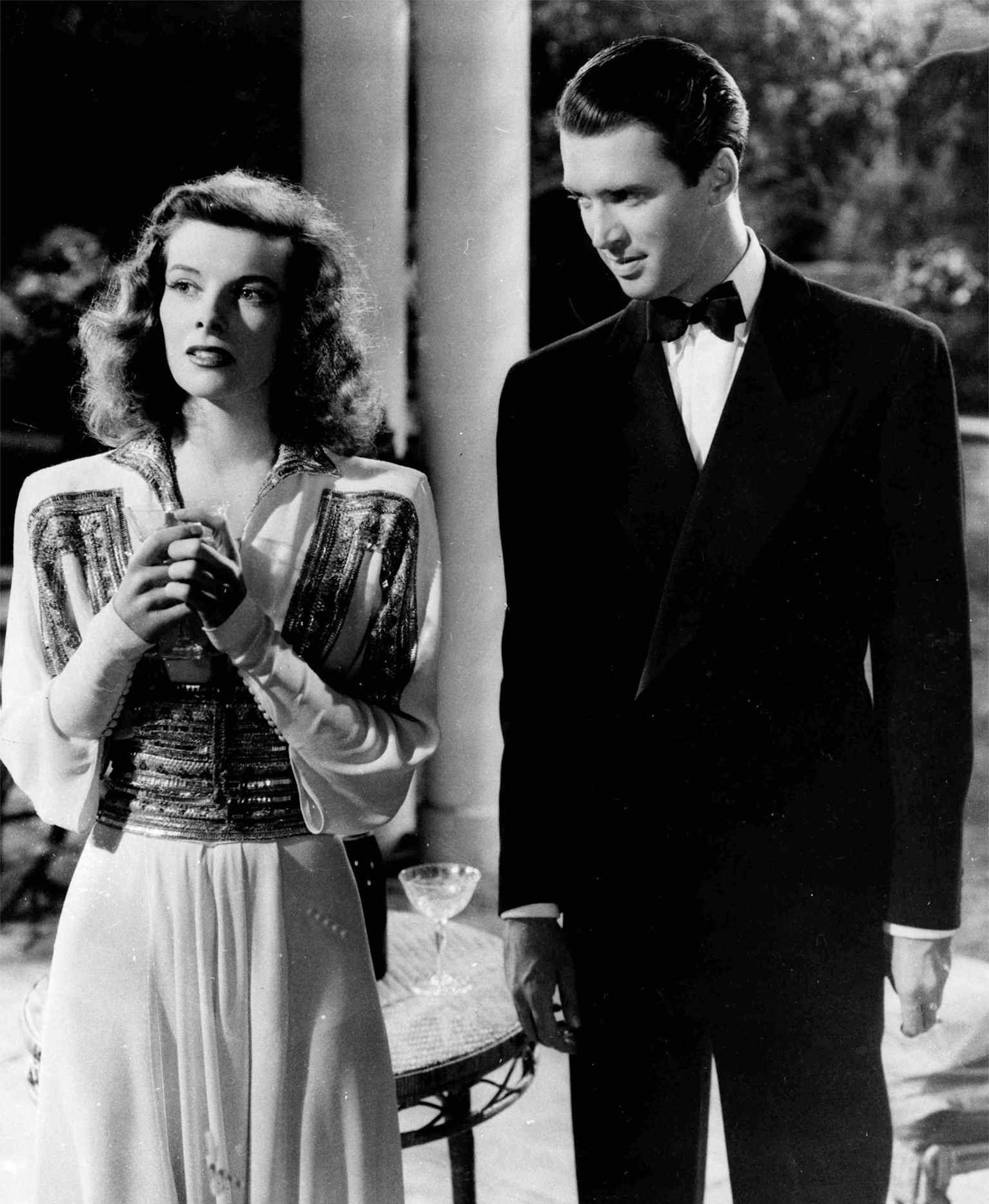 FILE--Jimmy Stewart and Katherine Hepburn are shown in a scene from "The Philadelphia Story" in this 1941 file photo. Stewart, the stammering, aw-shucks actor who embodied the small-town values of decency and moral courage both in his life and on the screen, died Wednesday. The star of ``It's a Wonderful Life'' and ``Mr. Smith Goes to Washington'' was 89. (AP Photo/File)