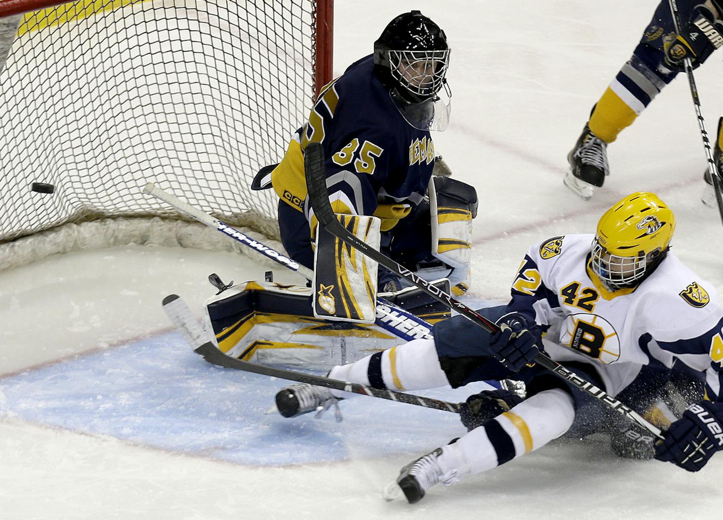 Hermantown goalie Adam Smith during the 2013 Class A tournament.