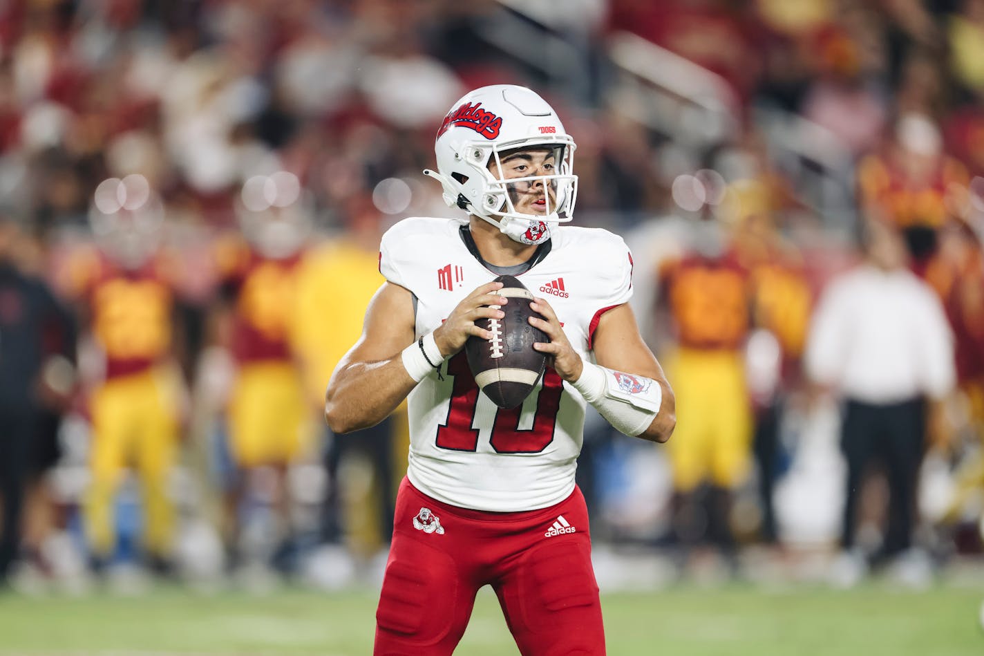 The Fresno State Bulldogs take on the USC Trojans at the Los Angeles Memorial Coliseum in Los Angeles, CA on September 17, 2022. (Samuel Marshall Photography)