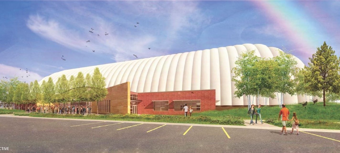 The 110-foot dome would offer turf space for soccer, lacrosse, baseball, softball and golf.