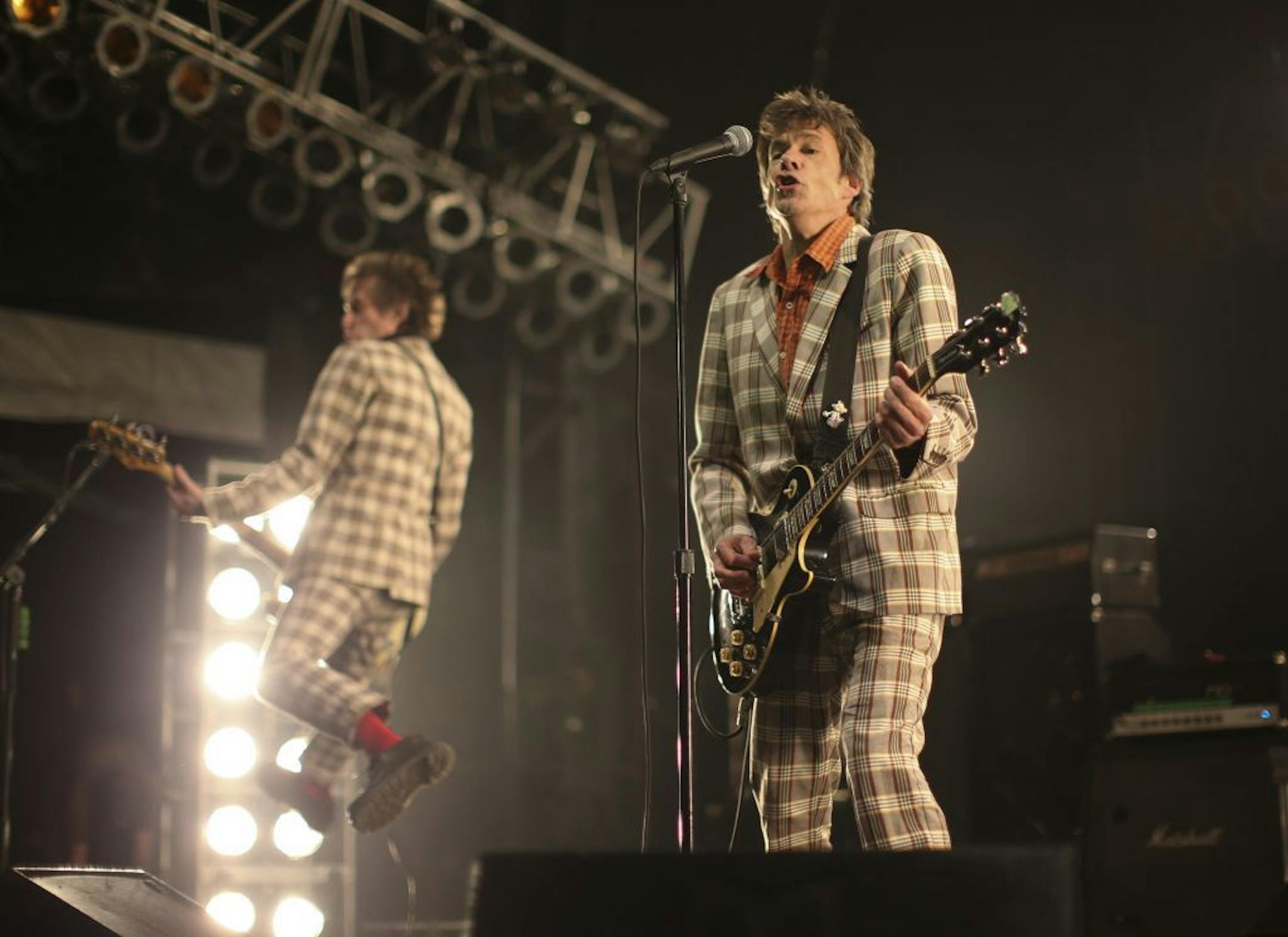 Tommy Stinson and Paul Westerberg during the Replacements' reunion set at Midway Stadium in September 2014.